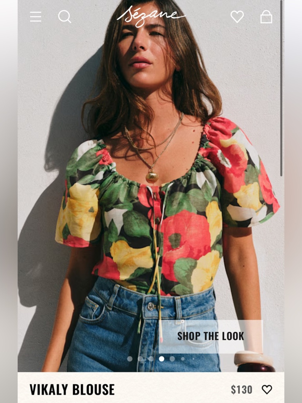 Sezane Vikaly Blouse Azalea Print flax and silk blend Size 38 EUC with tags